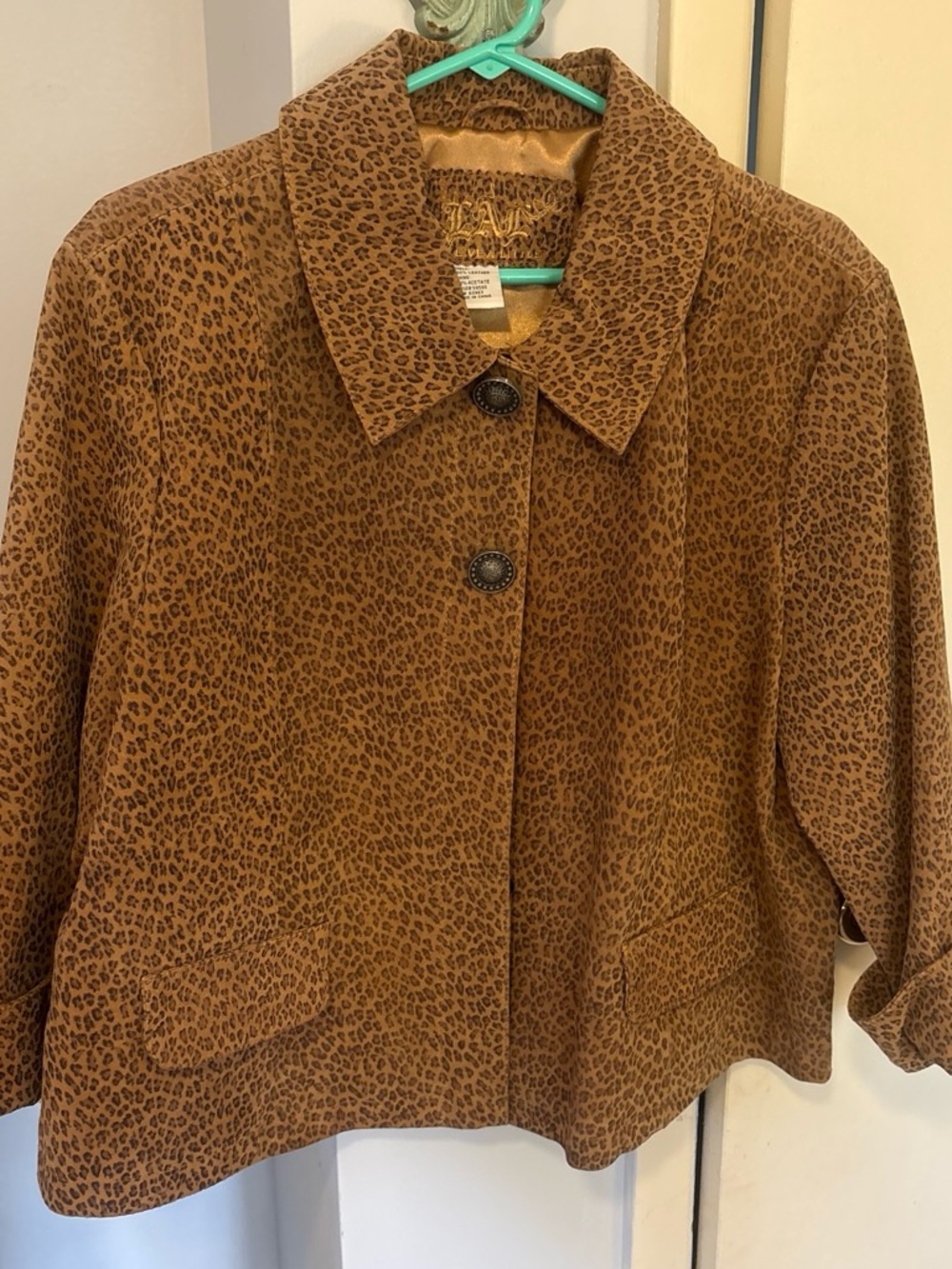 Leopard Print Brown leather jacket Button-Front